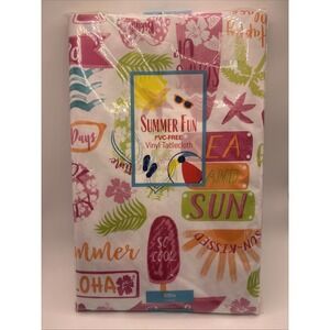 Summer Fun Vinyl Tablecloth 60"  Round Summer Picnic Party Camping
